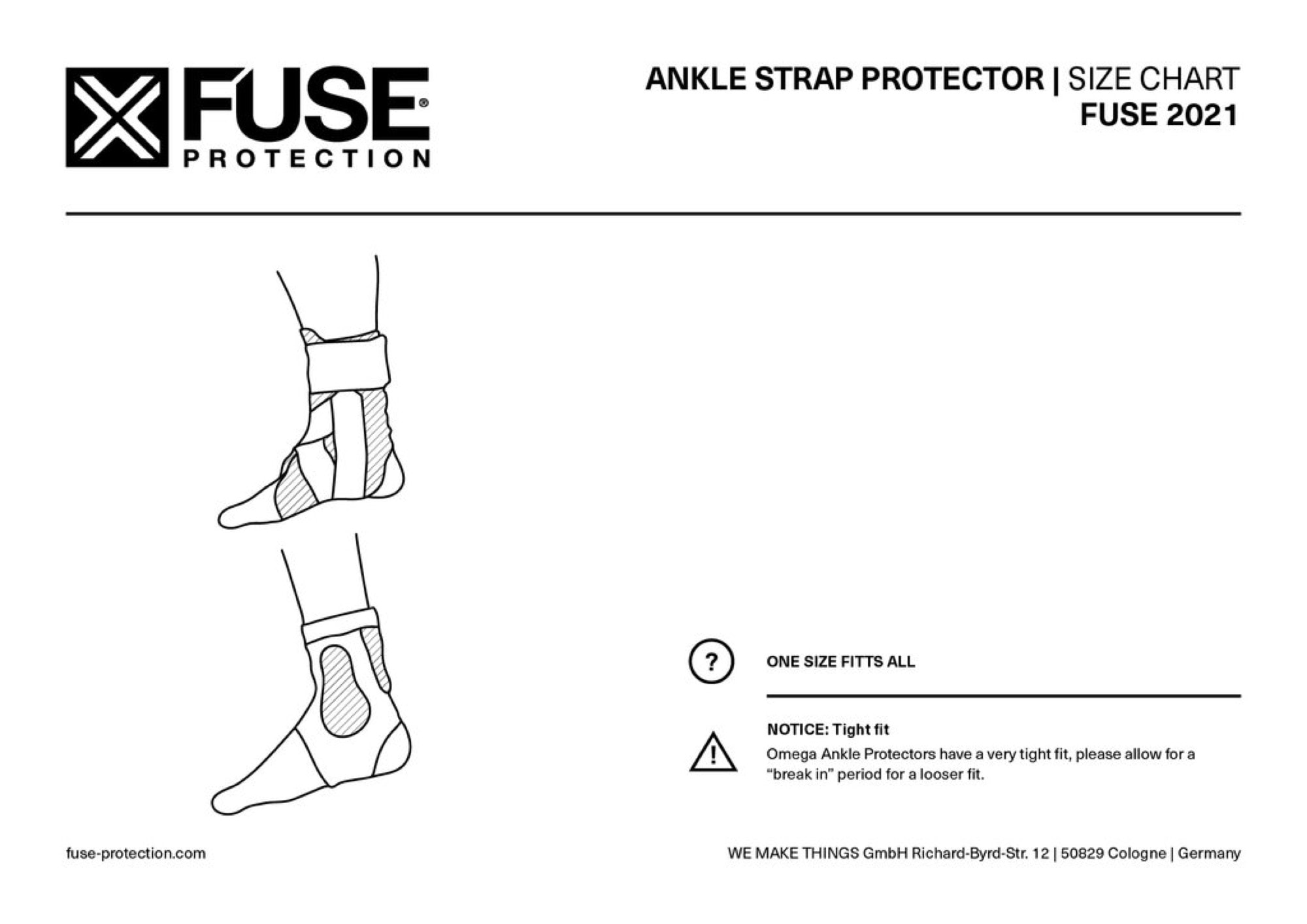 FUSE Protection Size Chart Ankle Strap