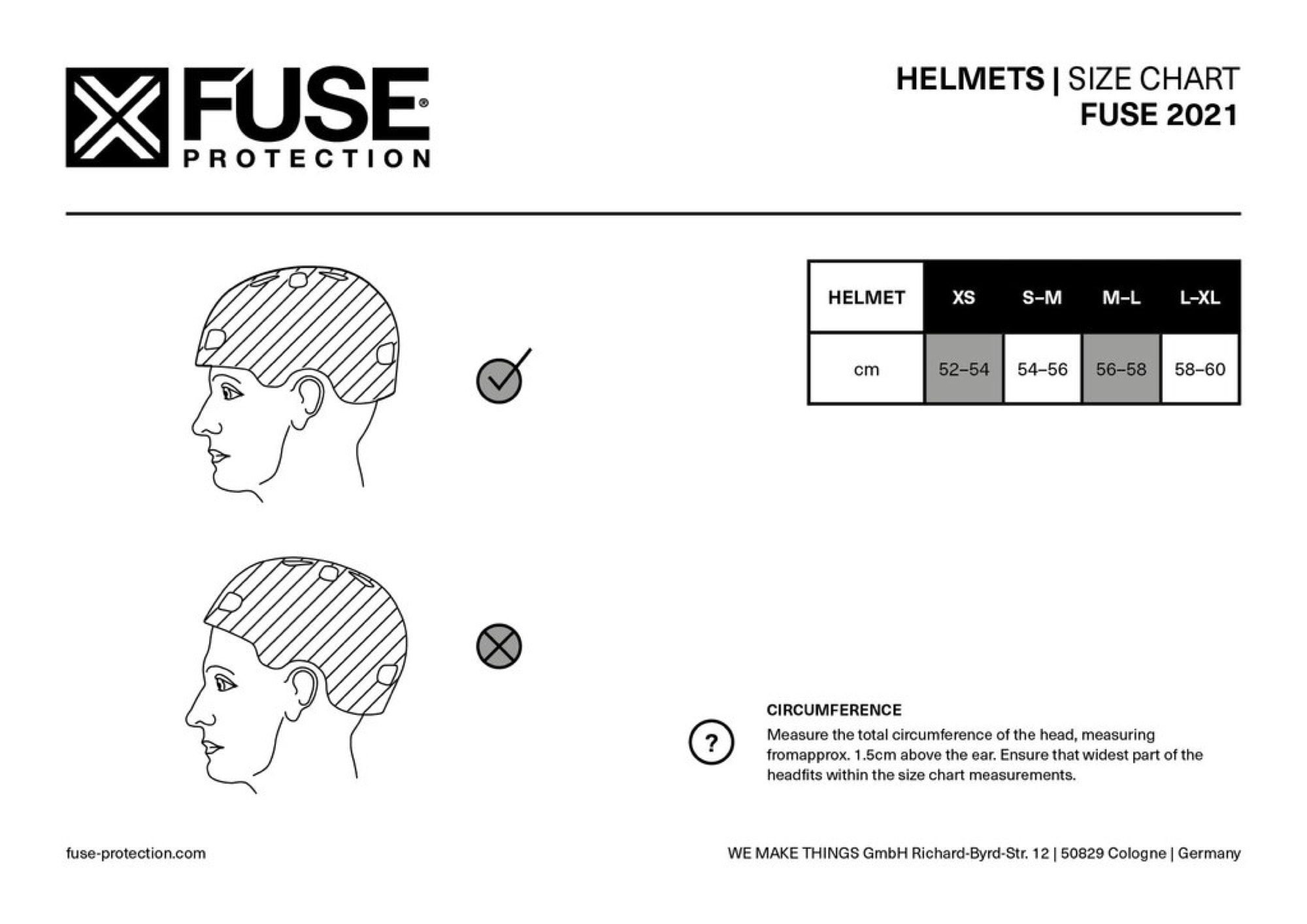 FUSE Protection Size Chart Helmet